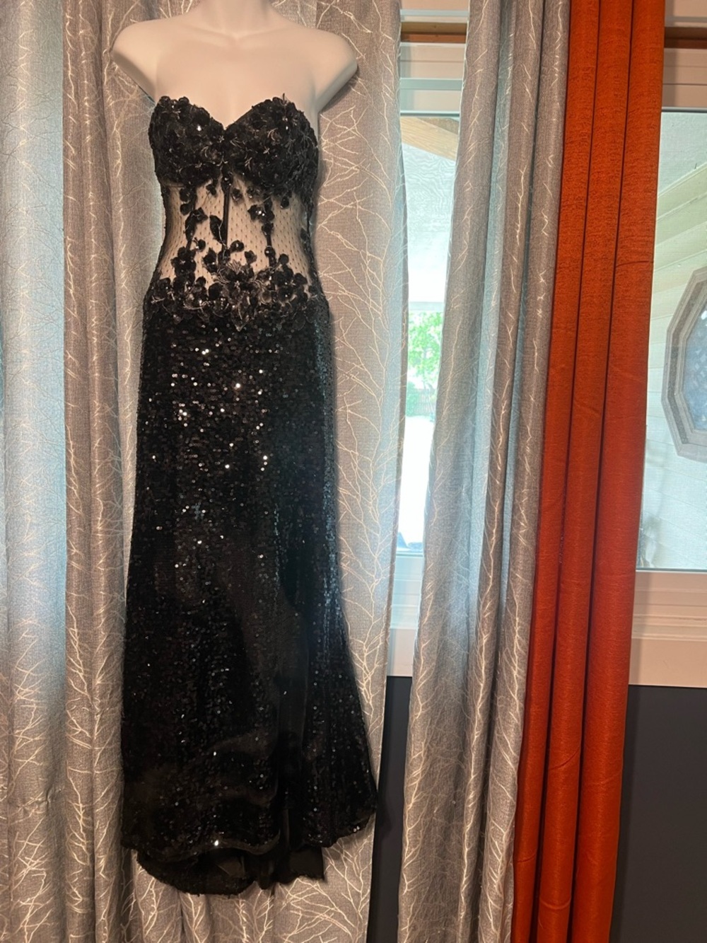 Night Moves Black Sequin Strapless Evening Dress